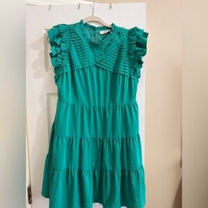 Entro Teal Ruffled Dress, Size medium